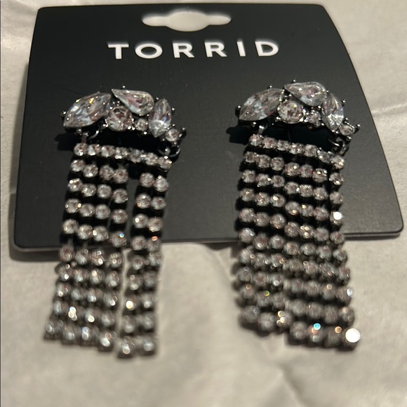 Torrid Rhinestone Fringe Dangle Pierced Earrings with Stone Cluster - Picture 9 of 11